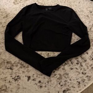 Aritzia Elegant Black Long Sleeve Crop Top